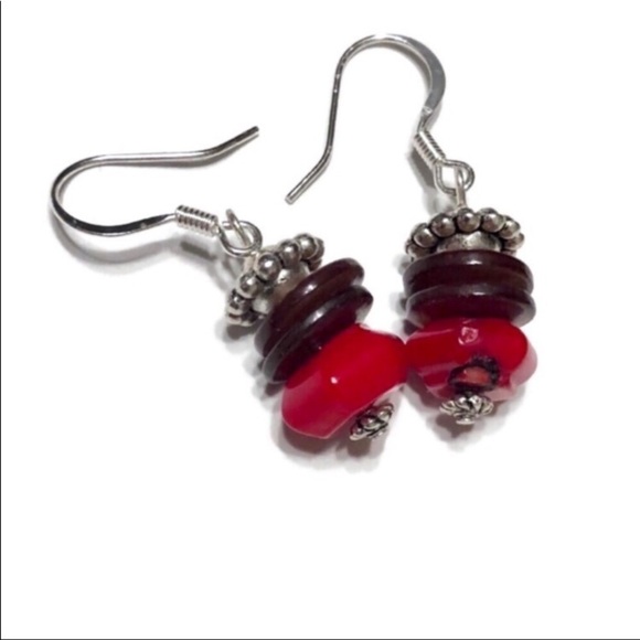 Coral Bamboo and Brown Shell Necklace Handmade Set - Picture 6 of 7